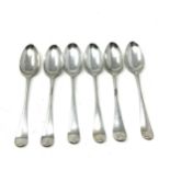 6 x 18th century silver tea spoons