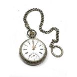 Antique silver pocket watch & silver albert chain the watch is ticking fancy gold hands