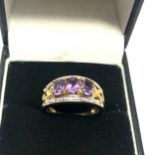 9ct gold diamond & amethyst ring weight 3.5g