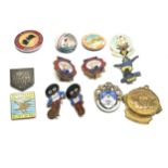 selection of vintage enamel badges includes butlins & golden shred etc