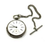 Antique silver pocket watch & silver albert chain the watch is not ticking no glass or second hand
