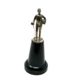 Vintage silver fencing figure standing on wooden base london silver hallmarks measures approx 14cm