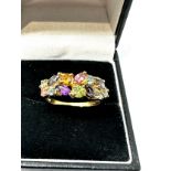 9ct gold multi-gemstone dress ring inc. topaz, peridot, amethyst, iolite & pink tourmaline (3.3g)