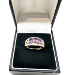 9ct gold diamond & amethyst ring weight 3.6g