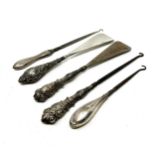 5 antique silver handle button hooks & shoe horns