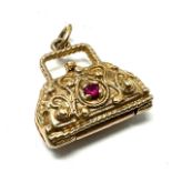 Rare Vintage opening 9ct gold ruby & sapphire set handbag charm weight 3g