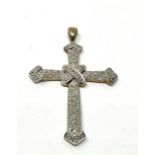 Large 9ct gold diamond cross / pendant measures approx 4.2cm drop by 2.7cm weight 3g