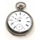 Omega open face pocket watch nickel case the watch is ticking