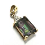 9ct gold mystic topaz & diamond pendant weight 1.4g