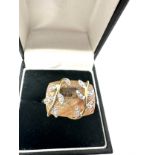 9ct gold diamond & rutile quartz ring with foliate motif (5.4g)