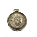 Antique silver dial fusee pocket watch measures approx 60mm dia missing glass