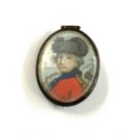 18th Century antique portrait miniature brooch of a military officer, hand painted. Size approx 3.