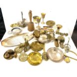 Selection of assorted metal ware includes brassware, silver plate etc