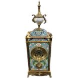 Vintage Oriental 2 keyhole brass and enamel Cloisonne mantel clock, untested, height approx 21