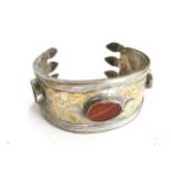 Antique white metal turkmen cuff bangle set with carnelians