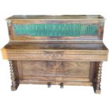 Antique small piano, barley twist legs, approximate measurements: 41 inches tall. 51 inches wide
