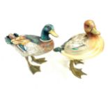 Set of vintage ducks with brass beaks and feet