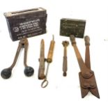 Selection of vintage and later tools includes ammo box etc