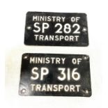 2 Vintage Ministry of transport signs each measures approx 6 inches by 3.5 inches