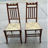 Pair of oak and straw hall chairs