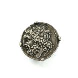 Unusual antique mounted coin possibly an early Greek stater , Head of Zeus/Pan. Diameter approx 2.