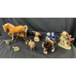Selection of assorted figures includes Beswick horse, Royal Staffordshire crown, etc