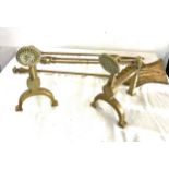 Pair brass dog irons, part companion set