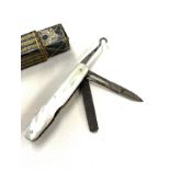 Antique 19th century cased pocket knife- measures approx 7cm, closed sadly with two broken blades