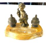 Antique inkwell on a Sienna marble base