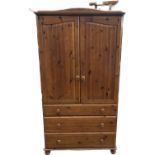 Solid pine two door three drawer tall boy measures approx 74 inches tall by 41 wide and 22 deep