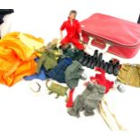 Vintage action man lot to include dolls, clothes etc in a red case