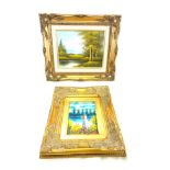 2 Gilt framed oil on boards, largest measures approx 16 inches by 14 inches