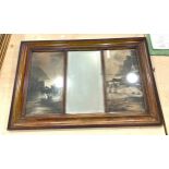 Vintage framed 3 panel mirror and picture measures approx 30 by 20 inches