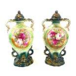 Pair of decorative porcelain vases marked flora b to the base, height approx 15.5inches tall