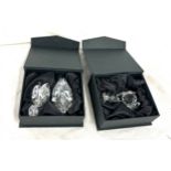 Selection of boxed Swarovski animals includes swans, owls mouse etc