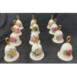 Collection of Limited edition Rose China bells to include Baby gold star, Wendy Cussions etc
