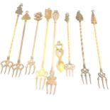 Selection of 8 vintage brass toasting forks and a love spoon