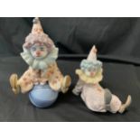 Two Lladro clown figures includes "having a bowl" Figure/ Figurine #5813 (clown sitting on ball) and