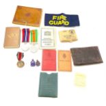 WW2 medals to WB Ragg with silver army ordnance sweetheart brooch and other, includes fire guard arm