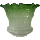 Victorian green glass acid etched floral oil lamp shade with four inch rim