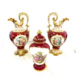 Vintage 3 Piece hand painted garniture set, damaged