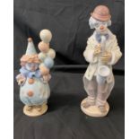 Two Lladro clown figures includes Lladro clown with balloons and Lladro clown with trumpet