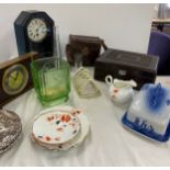 Selection of miscellaneous pottery and china to include an Art Deco green glass planter, Caithness