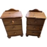 Two three drawer bed side tables measures approx 27 inches tall