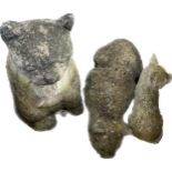 Selection of 3 stone cat garden ornaments