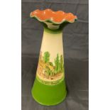 Vintage torque hand painted vase, height approx 12 inches