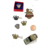 2 Silver 30 year postman badges, railway cap badge, vintage Acme thunder whistle