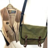 Belstaff shooting waist coat and a poachers bag