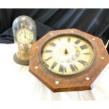 Glass dome carriage clock, wall hanging clock in need of repair