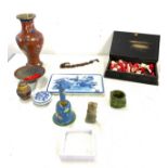 Selection of collectables to include Cloisonne , blue and white china, chess pieces